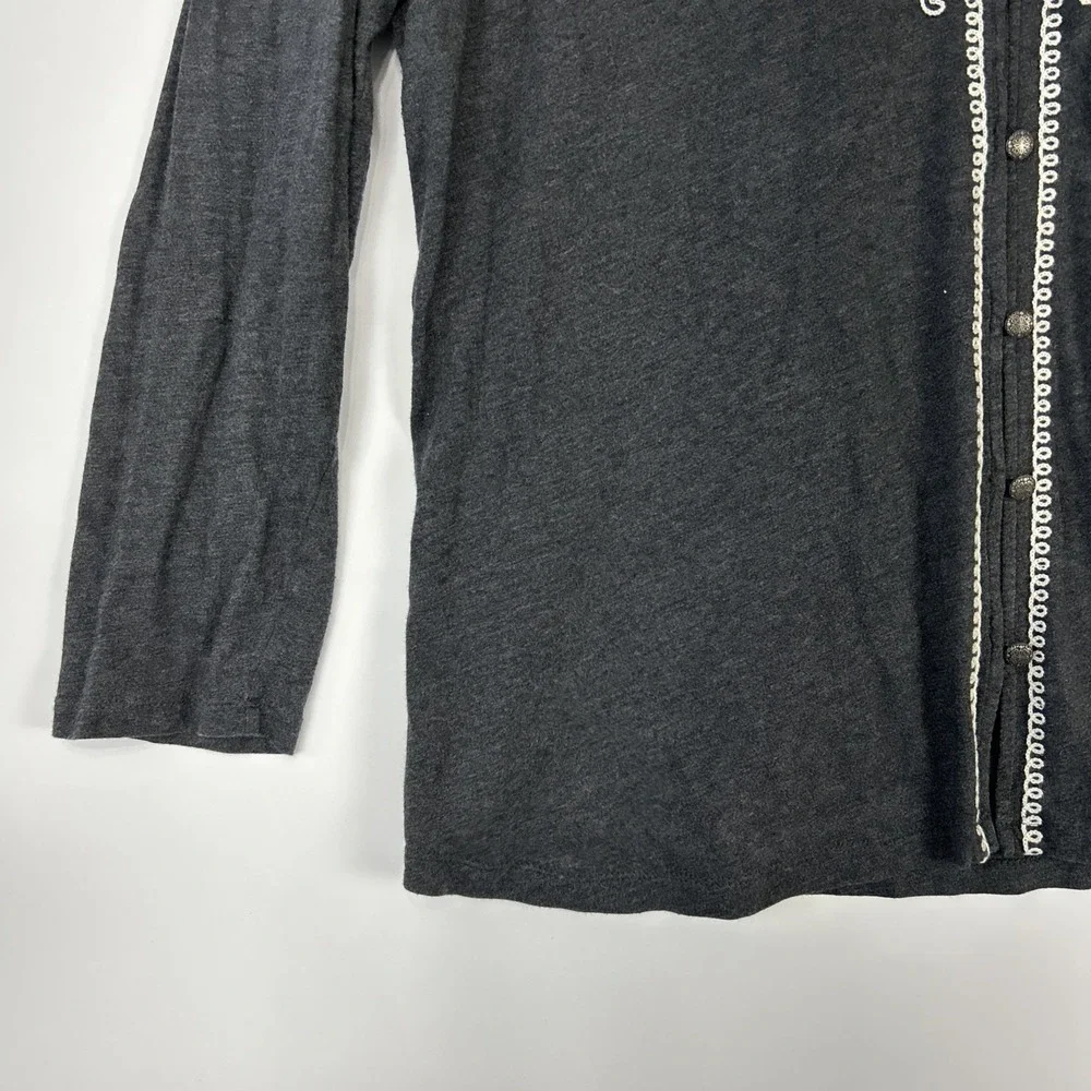 J Jill Womens Embroidered Top Size 2X Gray Button Up Modal‎ Stretchy Basic